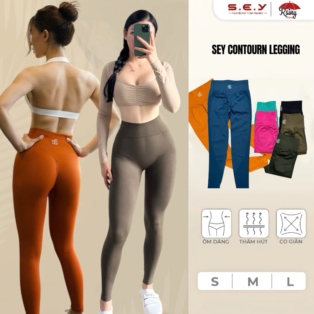 [CHÍNH HÃNG - Quần LƯNG CAO ] SEY CONTOURN Quần Dài Dệt Kim Tập Gym, Yoga, Có Chun Mông, Co Dãn Đa Chiều-  Rainy Store