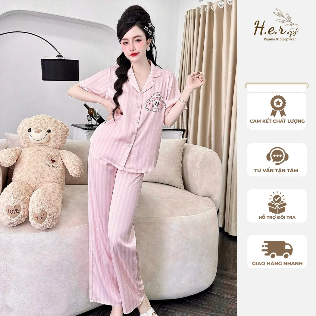 Set bộ ngủ nữ mặc nhà HER Pijama lụa latin cao cấp nhập khẩu mềm mát nhiều họa tiết