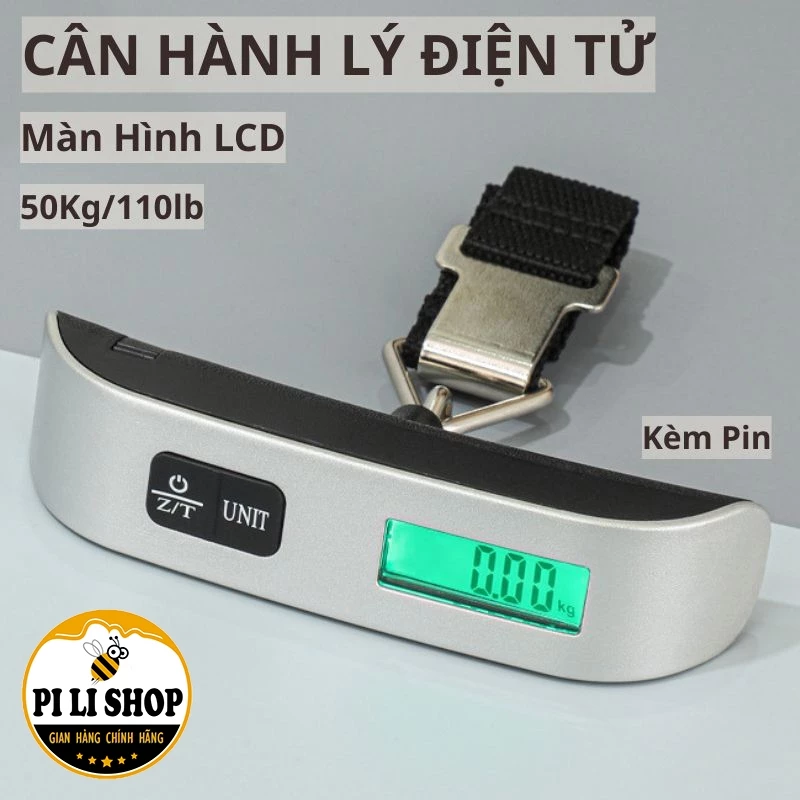 Cân Hành Lý 50Kg Màn Hình LCD Kèm Pin Đơn Vị Đo 50Kg/110lb, Cân Cầm Tay Điện Tử Tiện Lợi Mang Theo