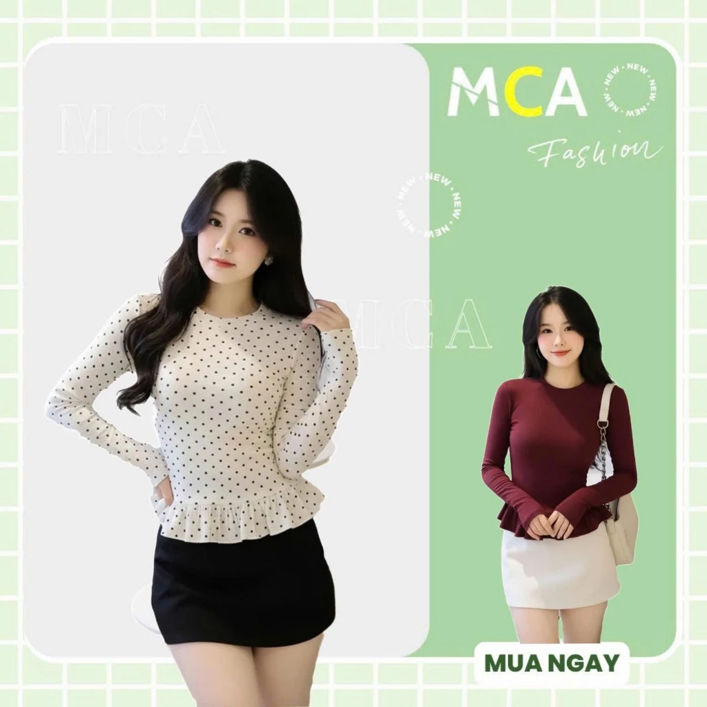 [Video sp thực tế] Áo Thun Nữ Tay Dài Dáng Ôm MCA Phối Viền Bèo Xinh Xắn A51499