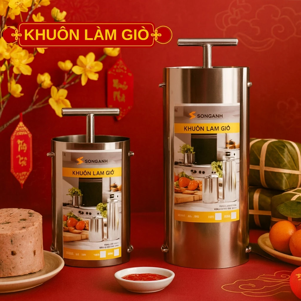 Khuôn giò Song Anh inox kích cỡ 1kg, 2kg, khuôn giò inox dày dặn chống han gỉ và móp méo.