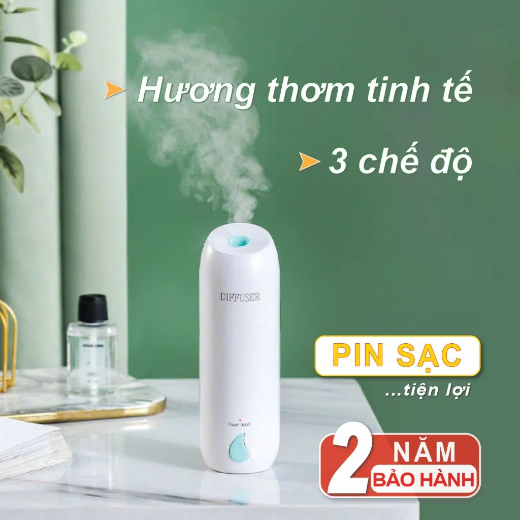 Máy xịt thơm phòng tự động, máy khuếch tán nước hoa, xông tinh dầu thơm phòng, khử mùi, pin sạc, bảo hành 24 tháng