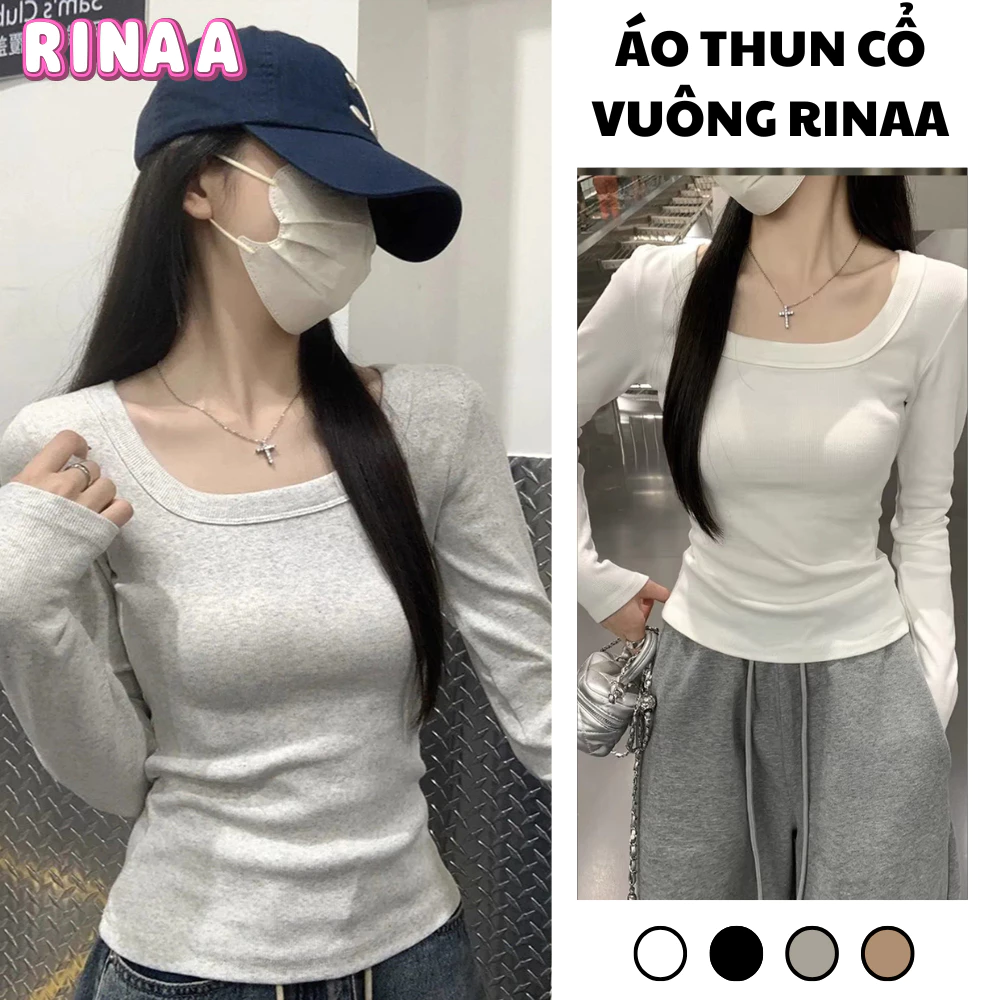 Áo Thun Nữ Dài Tay Cổ Vuông Kiểu Dáng Basic Thắt Eo Ôm Body Cực Tôn Dáng Nhiều Màu Hot Hit