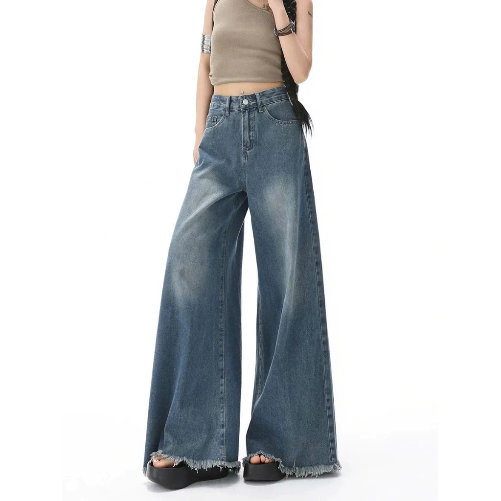 Quần jeans ống đứng Quần Jeans nữ ống rộng, Quần bò nữ hach dáng gấu tua rua Phong Cách Siêu HOT DV109