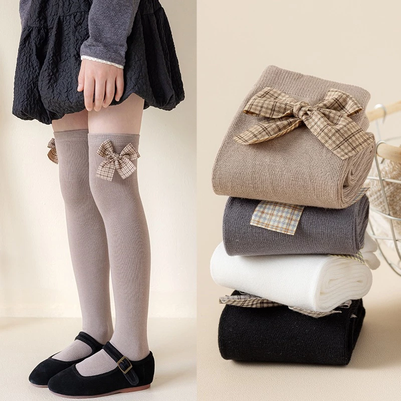 Tất chân dài đến đầu gối cho bé gái chất liệu dệt kim cotton, chiều dài 48 - 50cm freesize 3 - 12 tuổi