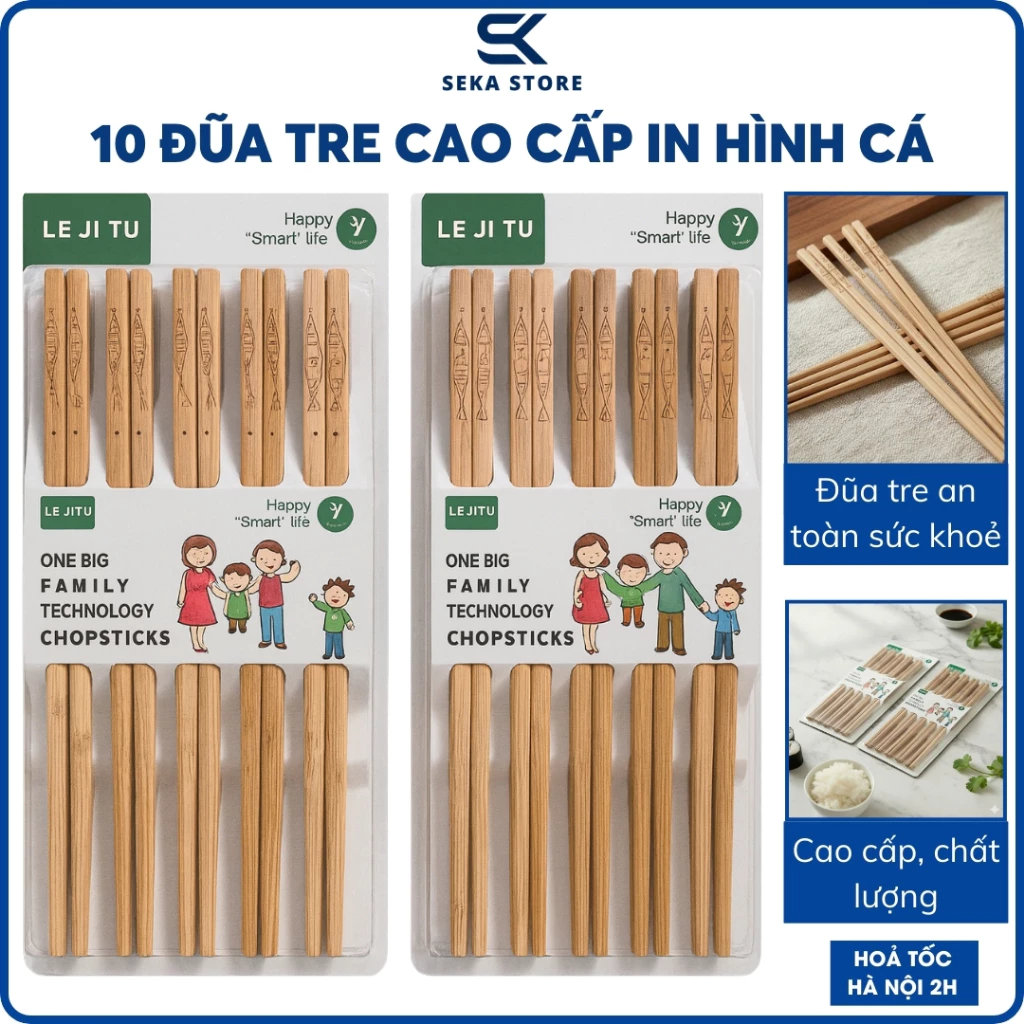 Set 10 Đôi Đũa Tre Hình Cá Cao Cấp, Đũa Ăn Cơm
