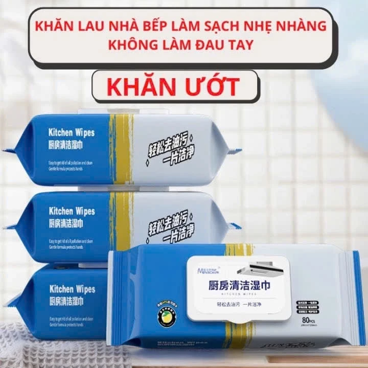 Combo 10 gói khăn ướt Lau bếp KITCHEN WIES đa năng 1 gói 80 miếng Siêu tiết kiệm