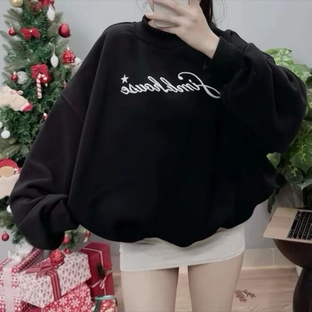 Áo nỉ sweater cổ tròn form rộng tay bồng chất nỉ dày dặn - in chữ FiMb