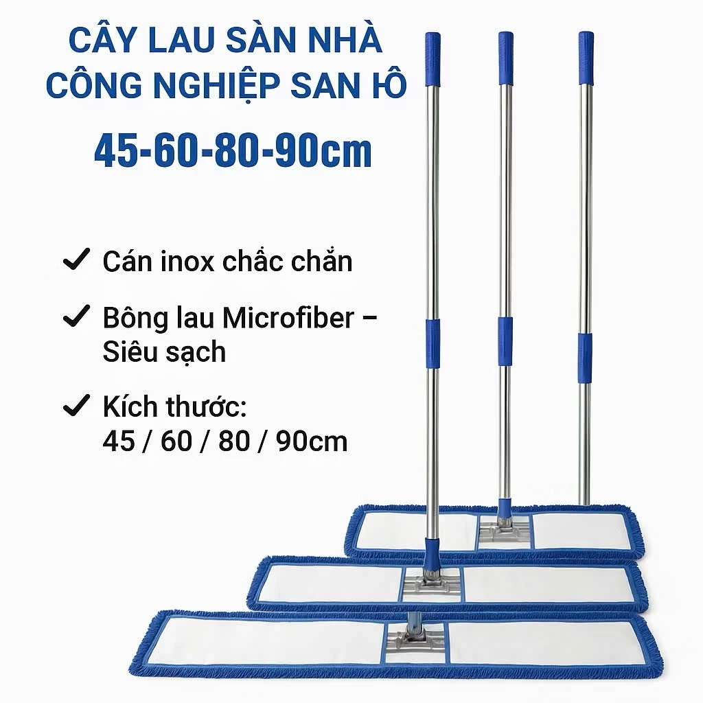 Cây lau nhà san hô size 45, 60cm cây lau nhà công nghiệp inox siêu bền bề mặt tiếp xúc rộng lau cực nhanh
