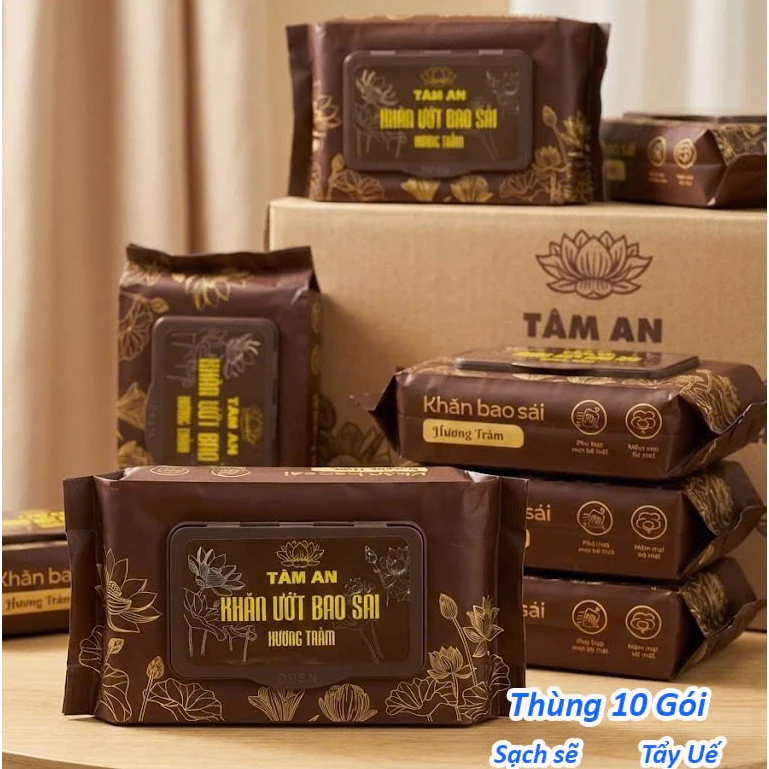Thùng 10 Gói Khăn Ướt Lau Ban Thờ 80 Tờ 1 Gói, Khăn Ướt Bao Sái Ban Thờ Hương Vị Trầm Cao Cấp