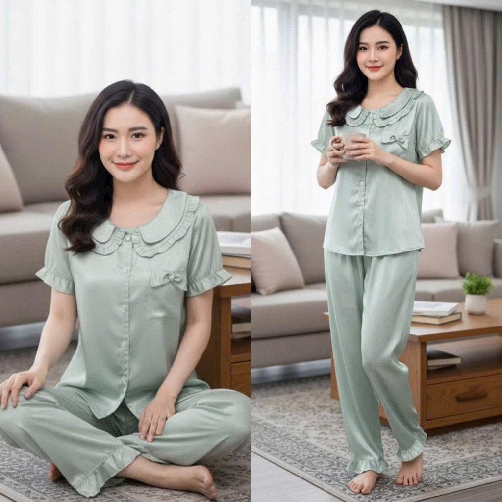 Boutique Đồ Bộ Pyjama Cao Cấp Áo Dài Quần Dài Chất Lụa Xước Thiết Kế Trẻ Trung Form Dáng Người Việt Size M L Xuất Xứ Việ