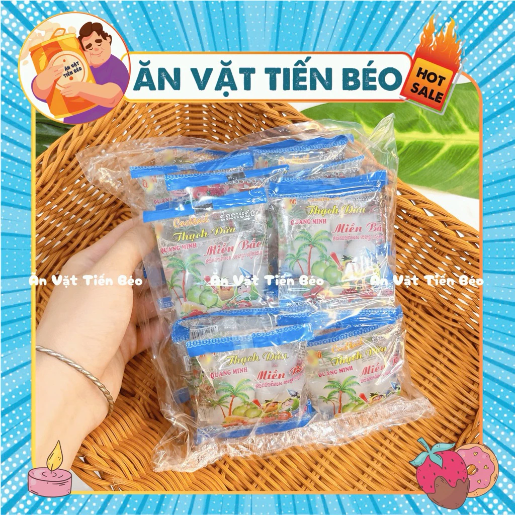 Bịch 20 Gói Thạch Dừa Miền Bắc, Thạch Rau Câu Đồ Ăn Vặt tuổi thơ, đồ ăn vặt cổng trường