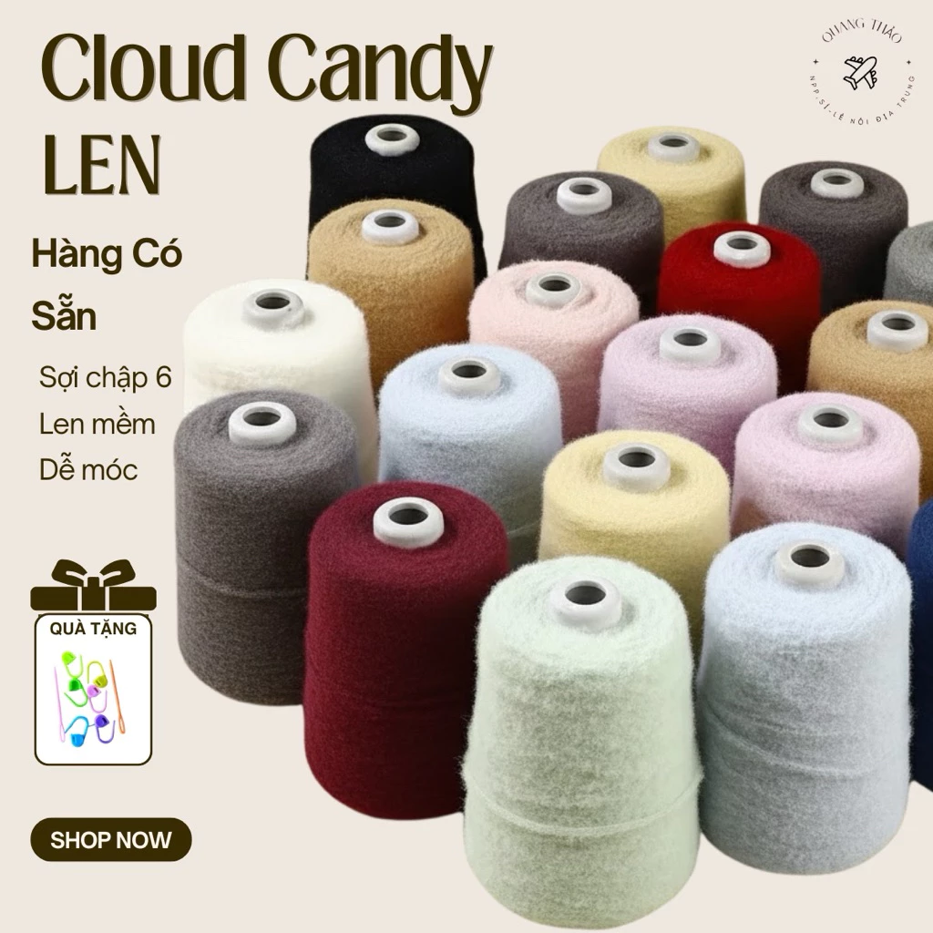 Len Cloud Candy chập 6 sợi, cối 500g [SẴN HÀNG]- Len loại đẹp chuyên đan móc khăn, túi, mũ...