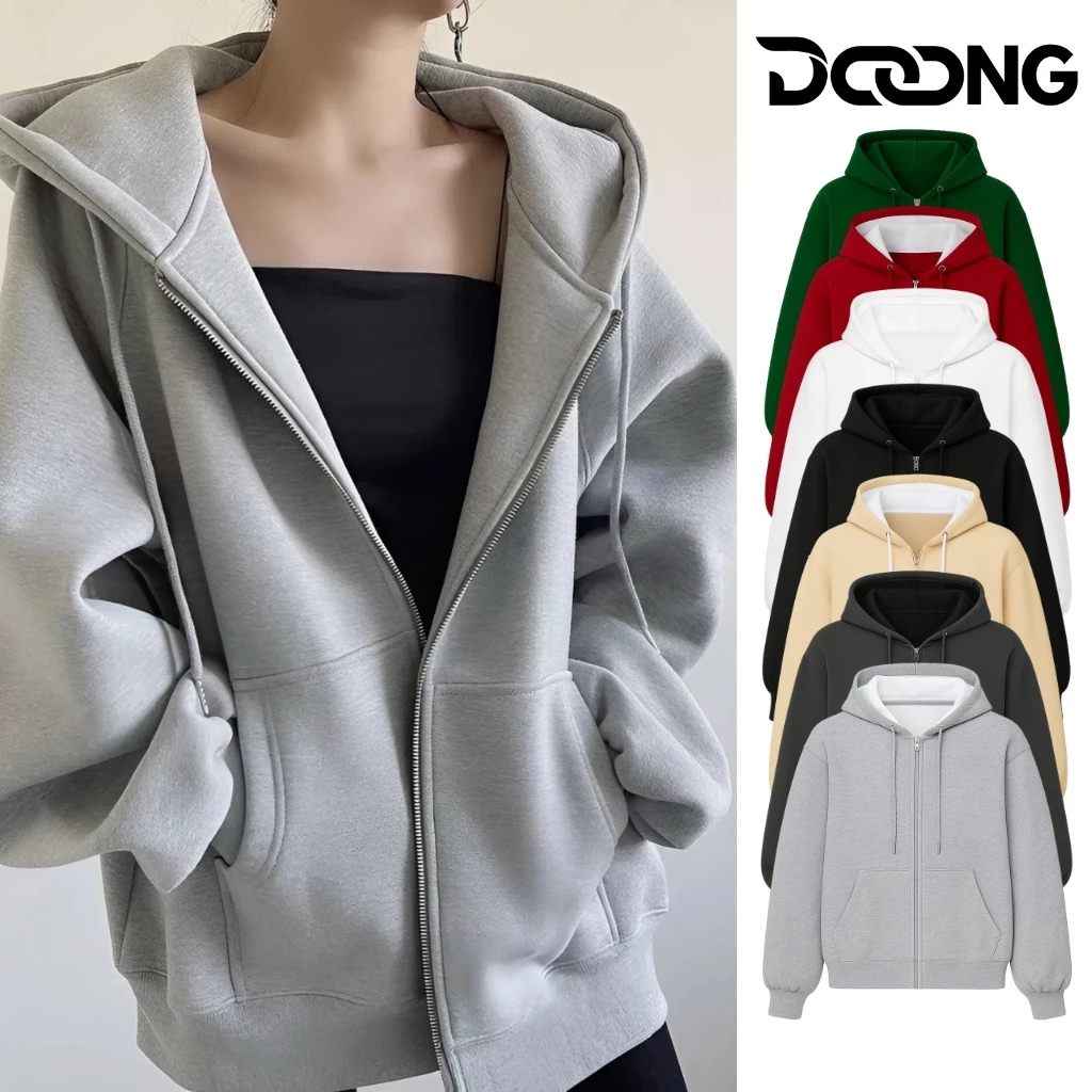 [XẢ HÀNG] Áo Khoác TAY PHỒNG Trơn Chất Nỉ Bông Form Rộng BM153, Áo Hoodie Dây Kéo Zip Có Mũ Unisex Nam Nữ Ulzzang