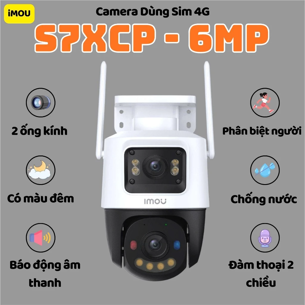 (QUÀ TẶNG đơn cam+ thẻ)Camera  4G Imou S7XCP 6MP Chuẩn Ultra HD–Theo Dõi Thông Minh,Báo Động