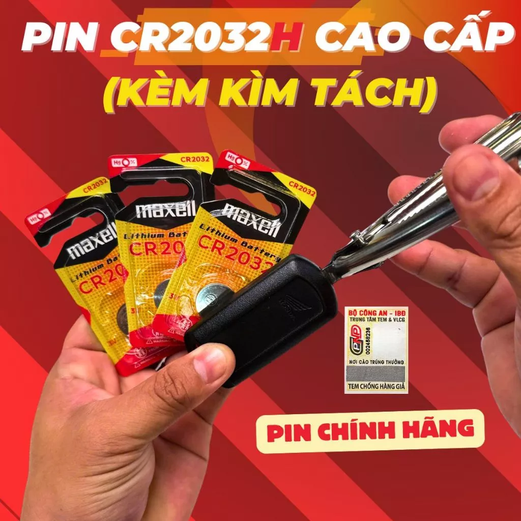 Pin CR2032 Đặc Biệt xịn thay Remote xe kèm kìm tách smartkey inox hàng chính hãng Maxell công ty