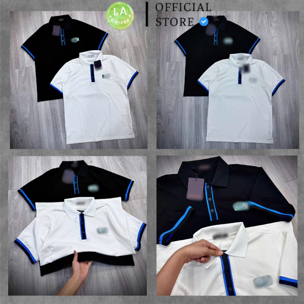 Áo polo Phối Đường Xanh Unisex Phối Chữ Đỏ Cầu Vai Thời Trang Nam Nữ Vải Chân Cua Dày Mịn Đầy Đủ Tag Mạc