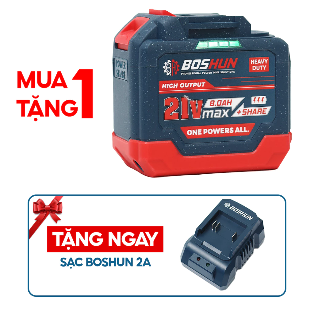 [MỚI] Combo Pin + Sạc Nhanh 20Cell BOSHUN BS-CB2008A, Chân Phổ Thông M21, Dùng Máy Khoan, Bulong, Mài,...