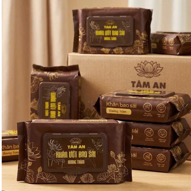 Thùng 10 Gói Khăn Ướt Bao Sái Ban Thờ Phúc An - Khăn Ướt Lau Ban Thờ Hương Thơm Tự Nhiên