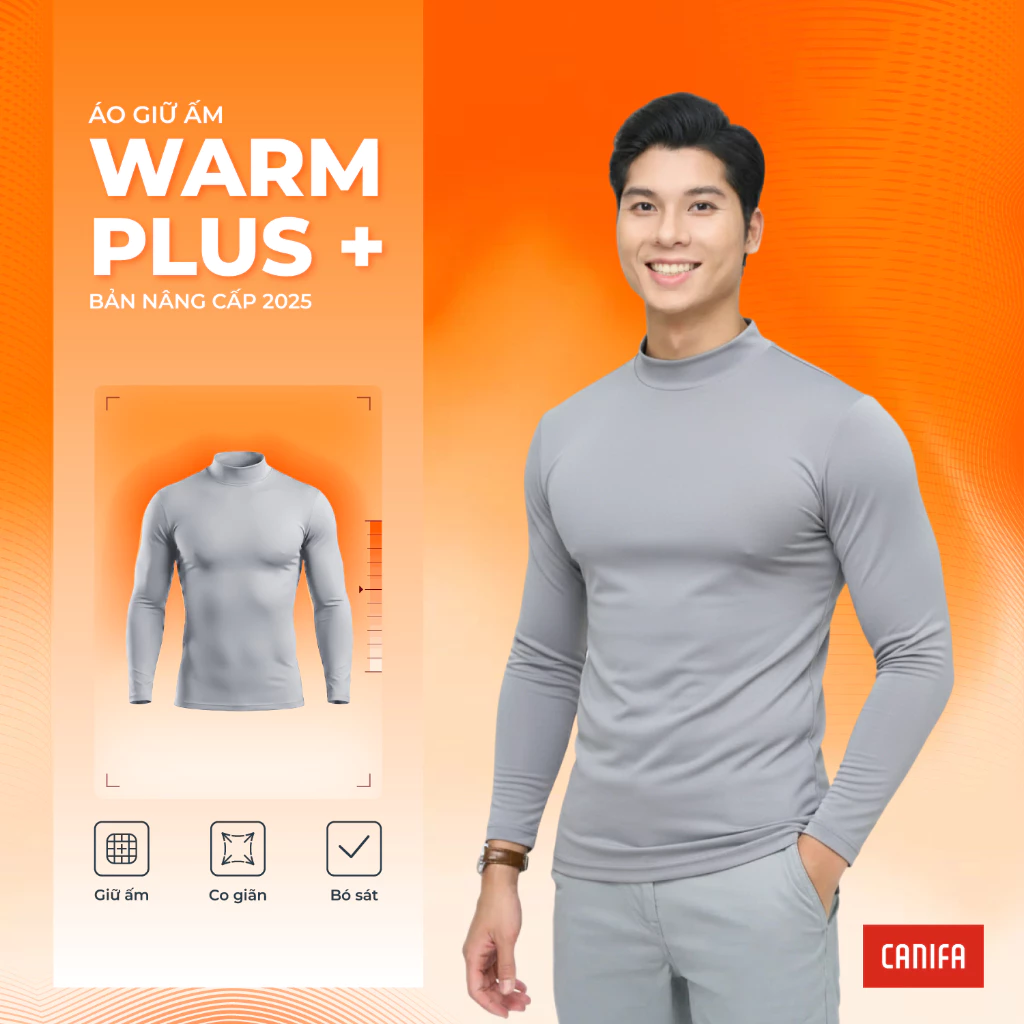 [ GIÁ ĐỘC QUYỀN] Áo body giữ ấm nam cổ lửng CANIFA WARM PLUS dài tay có lớp cào bông 8IT25W010