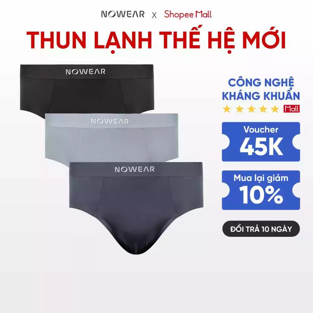 Combo 3 Quần Lót Nam Tam Giác NOWEAR Thun Lạnh Băng Co Giãn 4 Chiều, Mềm Mát Thoáng Khí