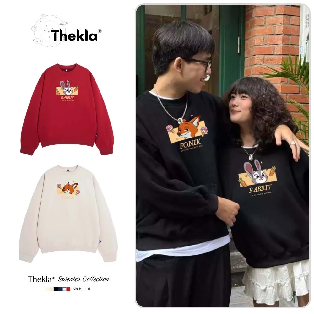 Áo Sweater Couple Nỉ Lông Cáo Form Rộng Thekla Hình Cô Thỏ Judy Và Nick BST435 Nhiều Màu Mềm Mịn Dày Dặn Giữ Ấm Mùa Đông