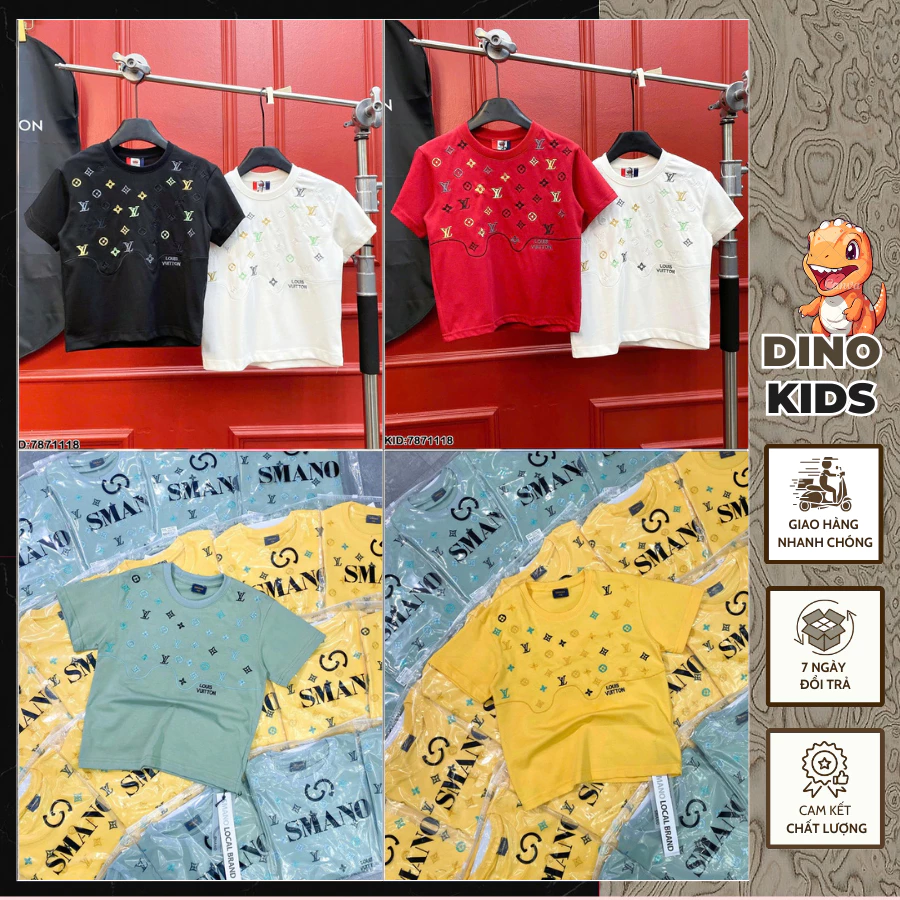 Áo Phông Nam Nữ Thêu Logo Màu Sắc Siêu Đẹp - Áo Thun Bé Trai Chất Cotton 5 Màu Cao Cấp