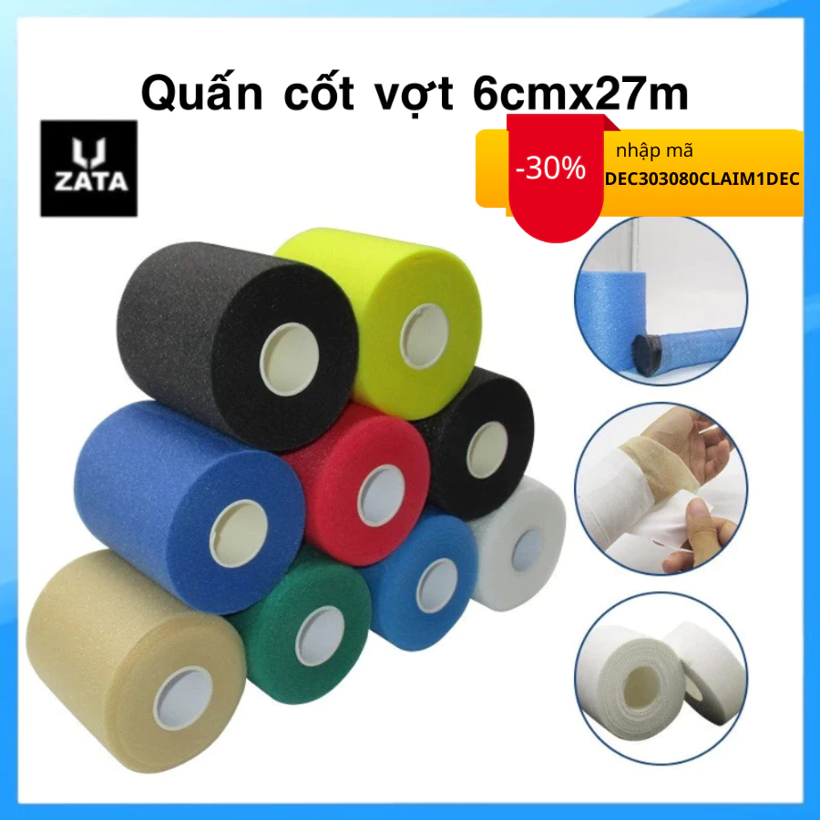 Quấn Cốt Vợt Cầu Lông ZATA Cuốn Cốt Quấn Cán Vợt cầu lông, pickleball, tennis, bóng bàn 6cmx27m Zata Vn - QCV