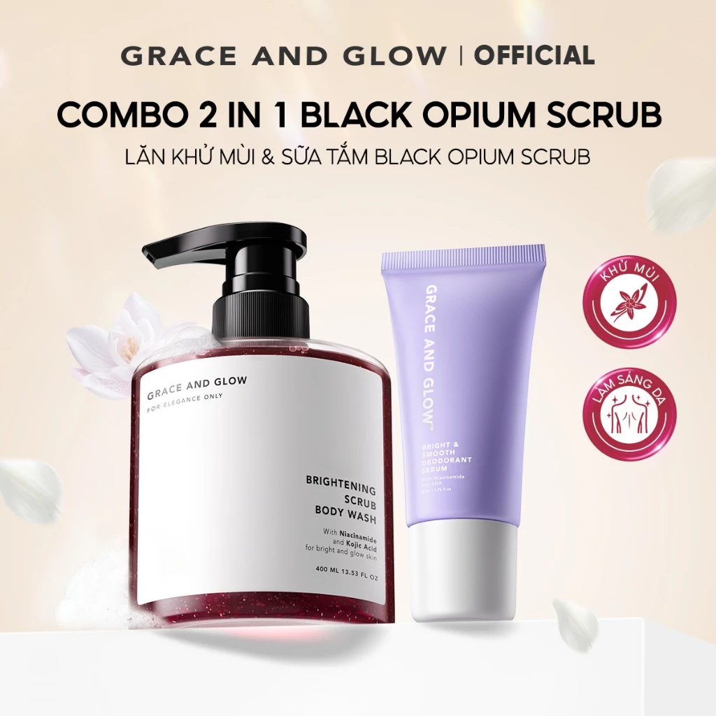 [MUA 2 TẶNG 1] Combo sữa tắm trắng da lăn khử mùi body miss Grace and Glow trắng da thơm lâu dưỡng ẩm 400ml+50ml