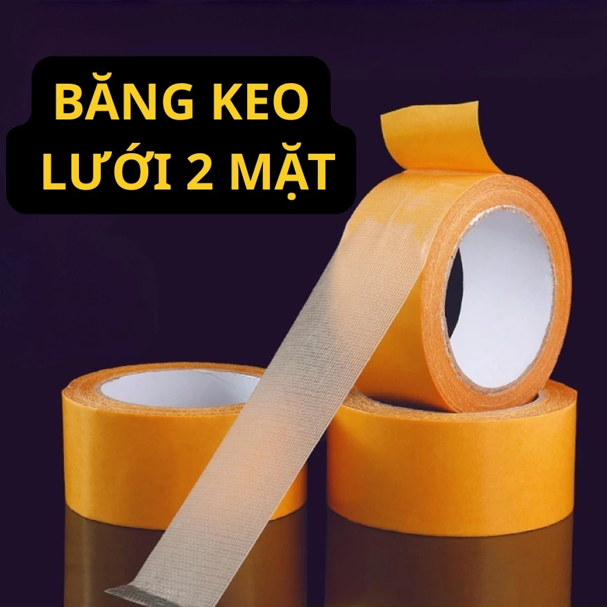 Băng Keo Hai Mặt Vải Lưới 1/3/5cm x 10m Siêu Dính Đa Năng Cố Định Vật Dụng Trong Nhà