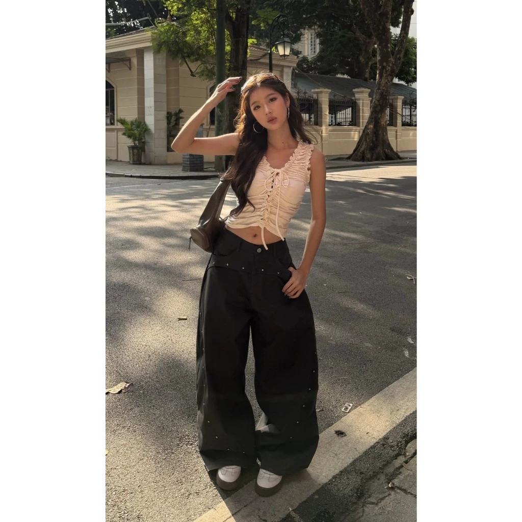 Quần dài Kaki dáng suông đính đinh tán (LOOSE PANTS) | pov.official