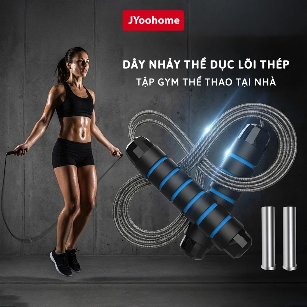 Dây Nhảy Thể Dục Giảm Cân JYoohome Dây Nhảy Lõi Thép Kèm Tạ 2.9m Tập Thể Dục Gym Tại Nhà
