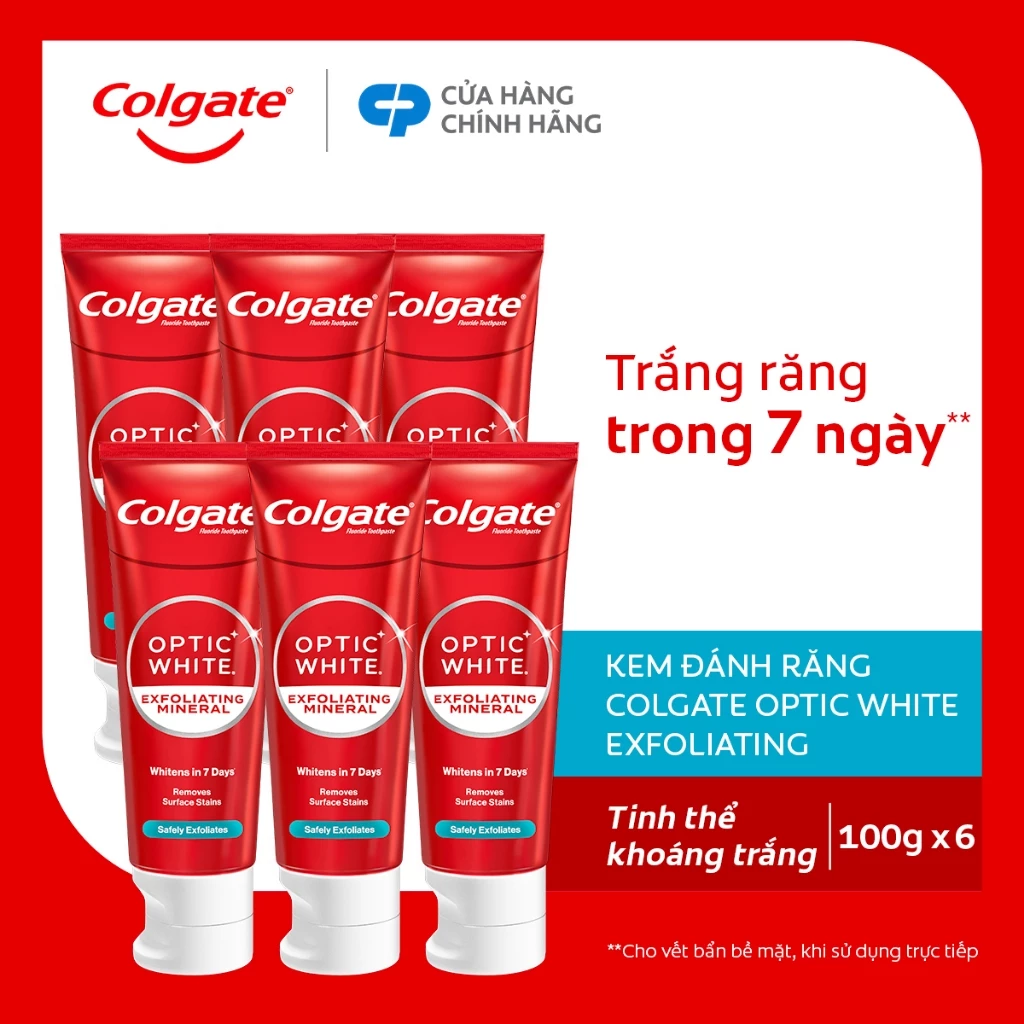 [Livestream] Bộ 6 Kem Đánh Răng Colgate trắng răng Optic White tinh thể khoáng trắng 100g