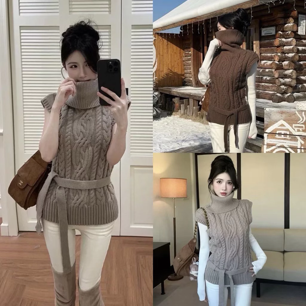 𝑶𝒏𝒊.𝑺𝒉𝒐𝒑_Áo Gile Len Thừng Cổ Cao Kèm Dây Buộc Sang Chảnh