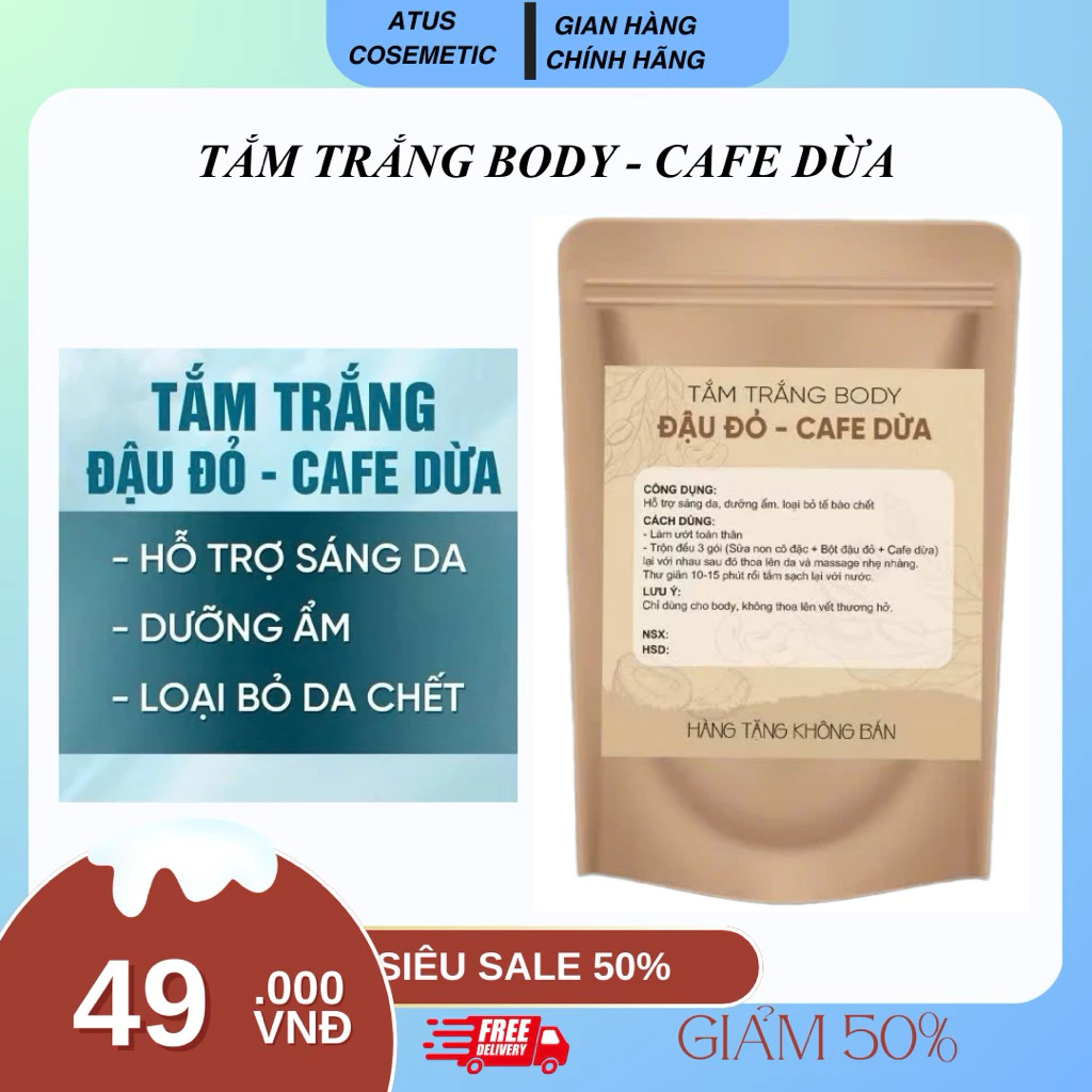 Tắm Trắng body đậu đỏ, cafe dừa hỗ trợ sáng da, dưỡng ẩm, loại bỏ da chết, tắm trắng cc white