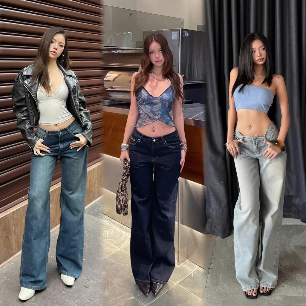 THE QUẠO - Quần Jeans Nữ Lưng Thấp Vừa  Ống Rộng 25CM Ba Màu S0410_713