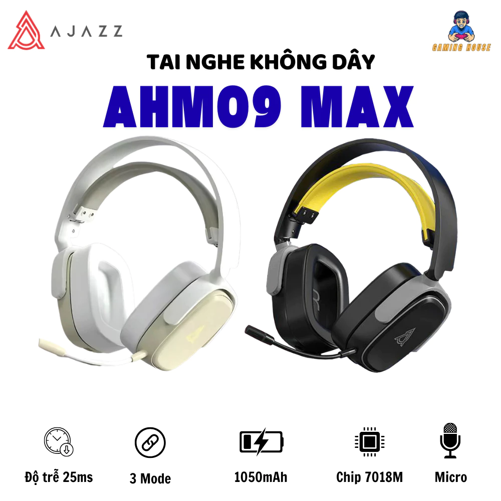 Tai nghe chụp tai không dây gaming Esports AJAZZ AHM09 MAX - Có micrô - Bluetooth 2.4G - Pin khủng 1050mAh