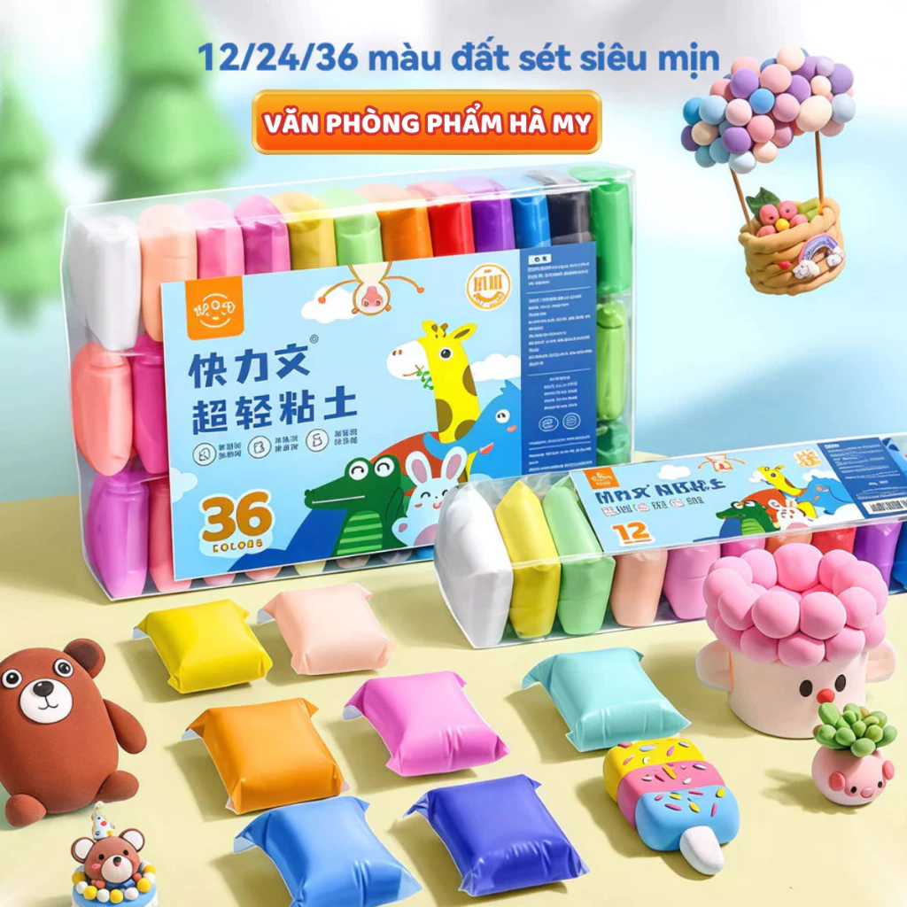 Đất Sét Nhật Tự Khô 12/24/36 Màu, Không Dính Tay, Siêu Nhẹ, An Toàn Cho Bé