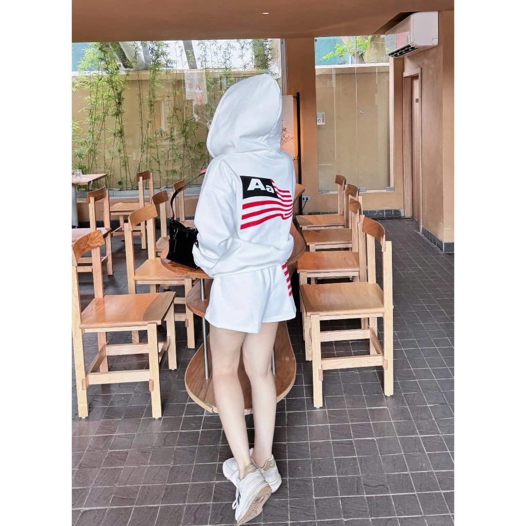 Set Nỉ Hoodie Cờ Mỹ Chidori From Rộng Chất Liệu Nỉ Ép Hàn Logo In Chuyển Nhiệt Phong Cách Đơn Giản Mà Nổi Bật