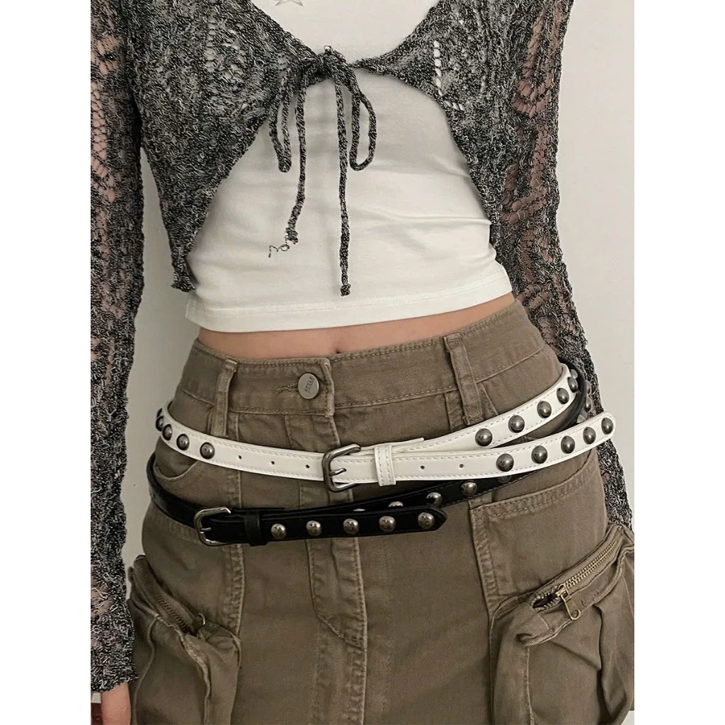 Thắt lưng bản nhỏ đinh tán tròn cá tính phối đồ nổi bật style Y2K