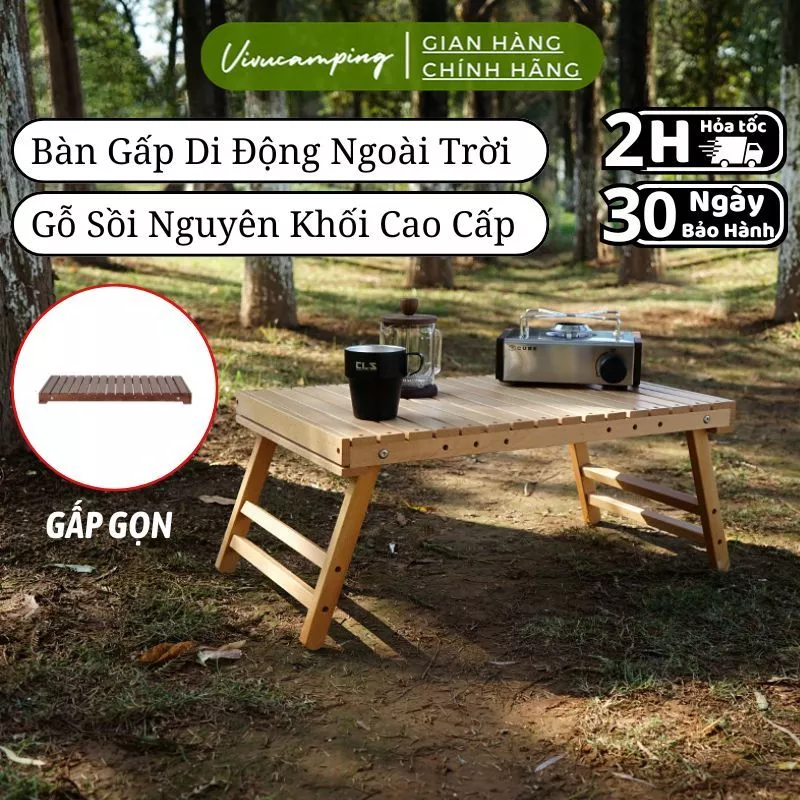 Bàn Gỗ Gấp Di Động CLS Dùng Ngoài Trời, Bàn Gỗ Nguyên Khối Bàn Nướng BBQ Cắm Trại Dã Ngoại