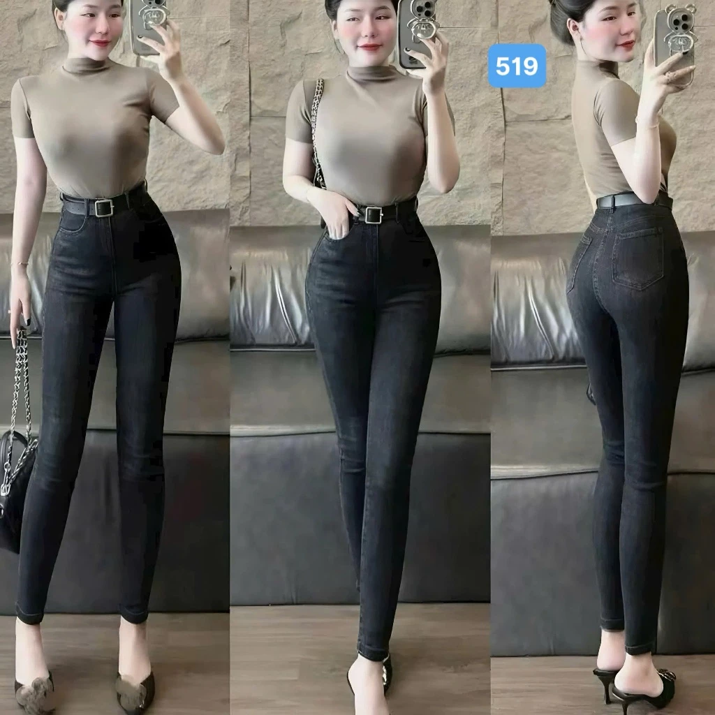 Quần jean nữ co giãn màu đen OBOKFASHION lưng cao ôm đẹp dễ phối đồ nữ tính thời trang cao cấp hàn quốc JDN519