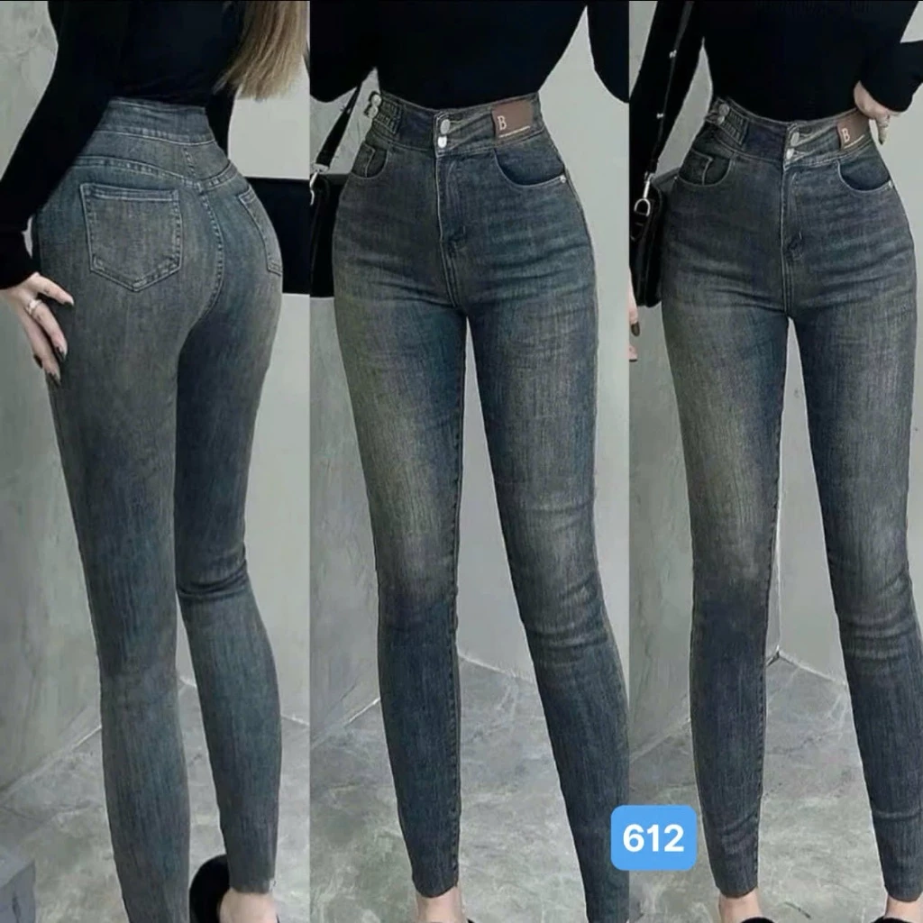Quần jean nữ màu xanh lưng cao ôm co giãn OBOKFASHION dễ phối đồ nữ tính thời trang cao cấp hàn quốc JDN612