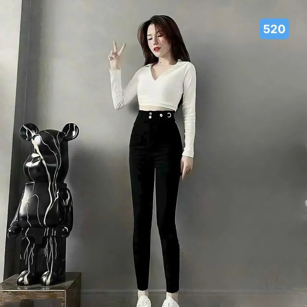 Quần rin nữ lưng cao OBOKFASHION ôm đẹp co giãn màu đen thời trang cao cấp hàn quốc dễ phối đồ nữ tính JDN520