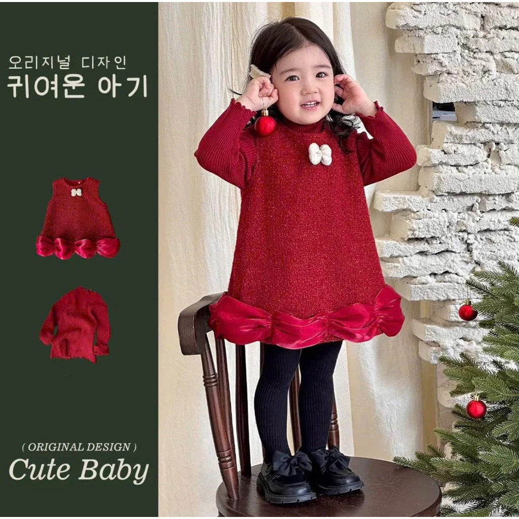 [LiA baby]G22 Set váy đỏ kèm áo trong xinh xắn đón giáng sinh lễ tết cho bé yêu (9-30kg)