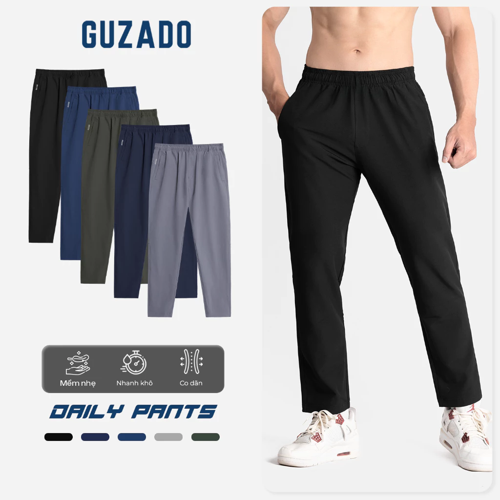 Quần dài thể thao nam GUZADO vải gió cao cấp, khỏe khoắn thoải mái với cạp chun linh hoạt GDC01-GADC25W001