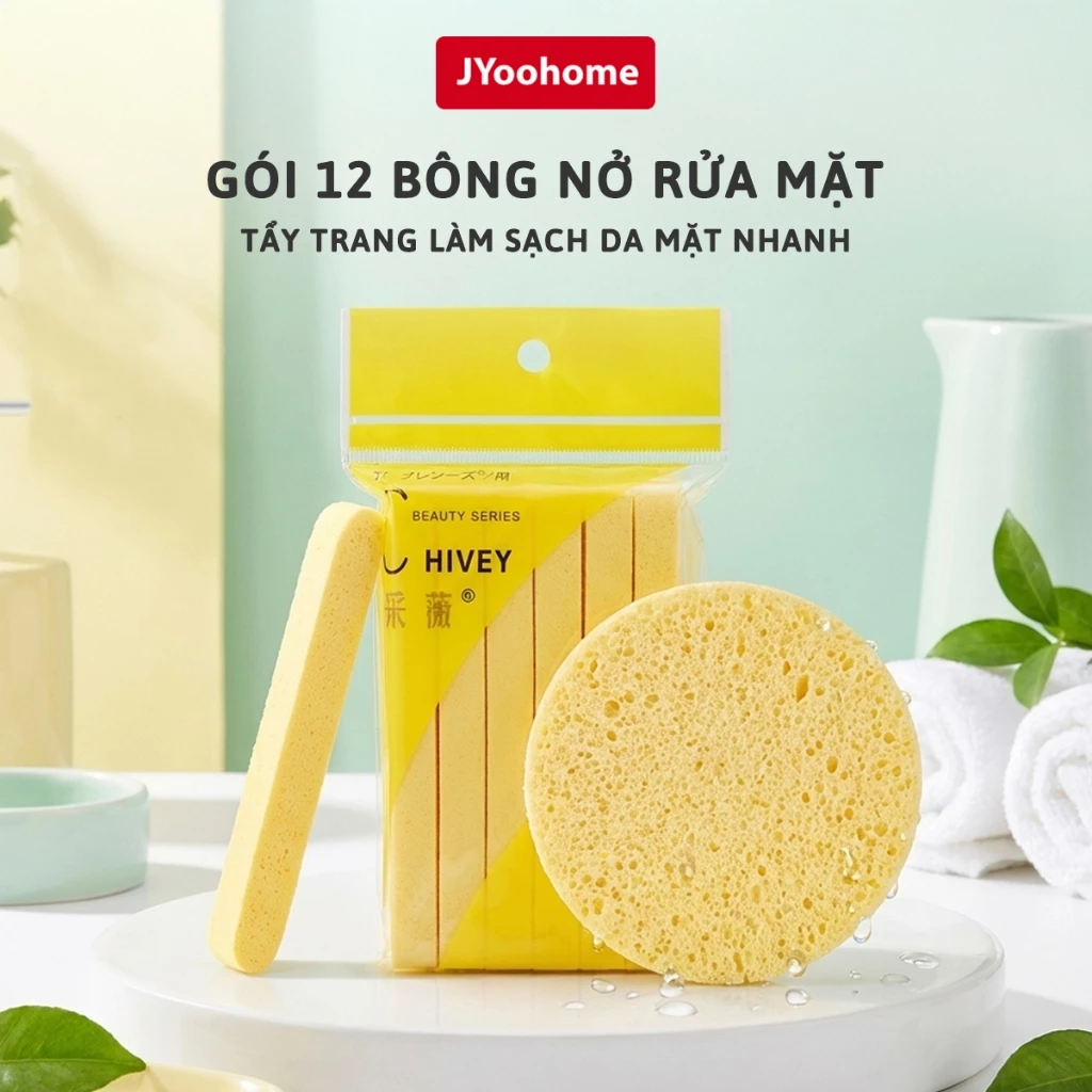 Gói 12 Miếng bông nở rửa mặt JYoohome Mút bọt biển tẩy trang dạng nén bỏ túi mini tiện lợi