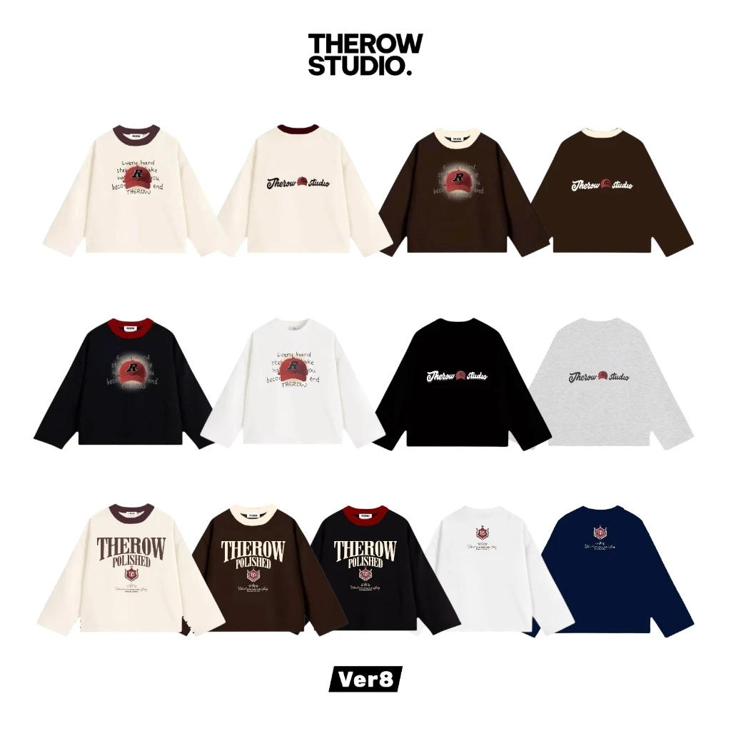 [Ver8] THEROW Áo Thun Tay Dài Long Sleeve Boxy 250gsm Form Rộng Cổ Tròn Unisex Nam Nữ Phong Cách Basic Thoải Mái ThuĐông