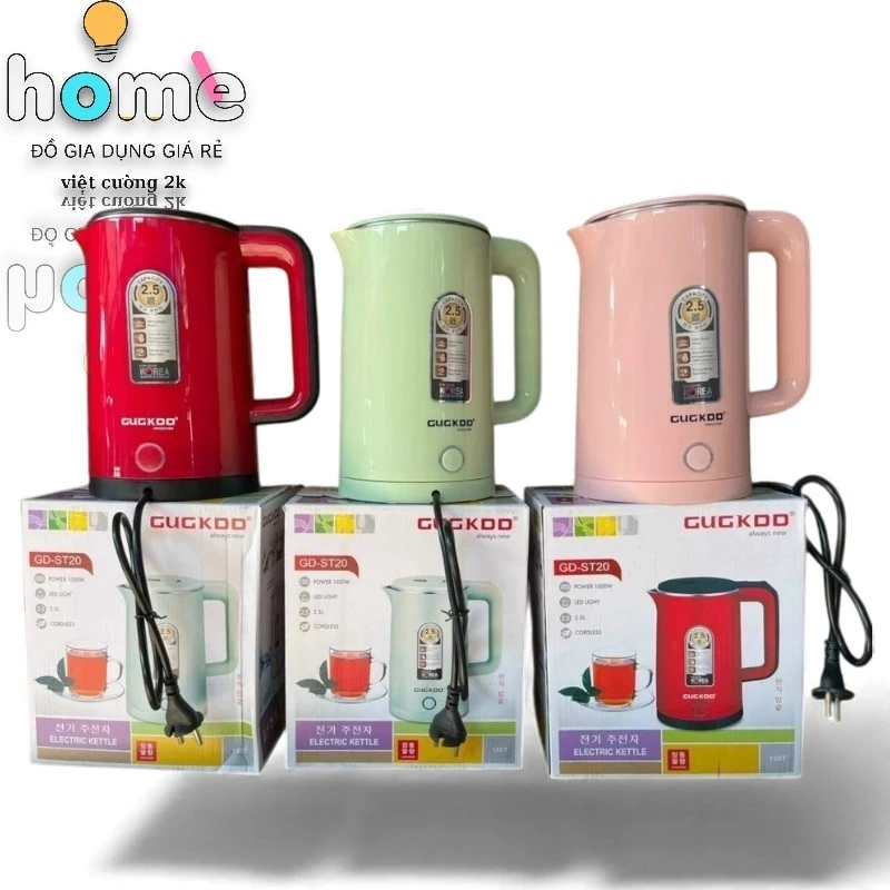 Ấm siêu tốc GUGKDD ST 20 dung tích 2.5L Inox 304 Vỏ Nhựa Cao Cấp ( HÀNG LOẠI 1 ) BẢO HÀNH 6 THÁNG