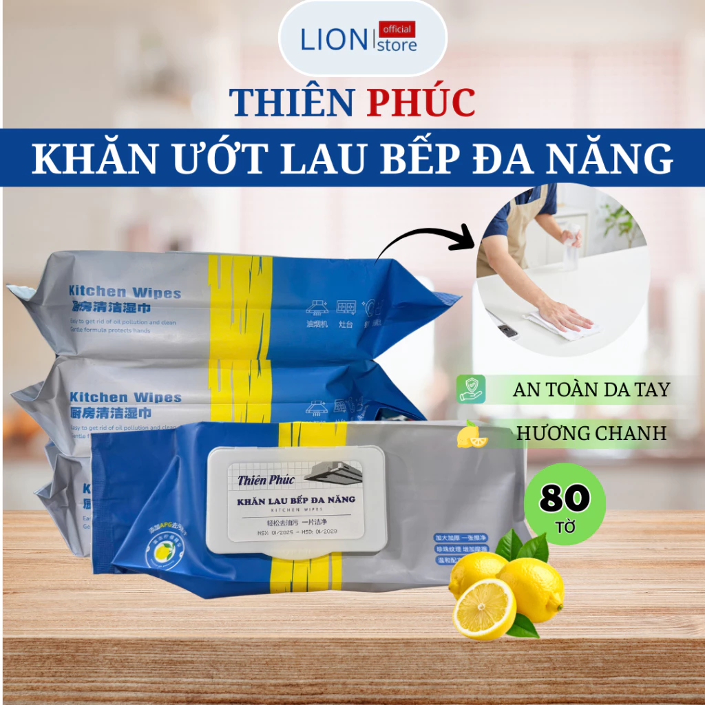 [𝐠𝐢𝐚𝐝𝐮𝐧𝐠𝐋𝐈𝐎𝐍] Gói 80 Khăn ướt lau bếp đa năng, Giấy lau bàn bếp bát đĩa cốc chén cọ rửa đa năng an toàn
